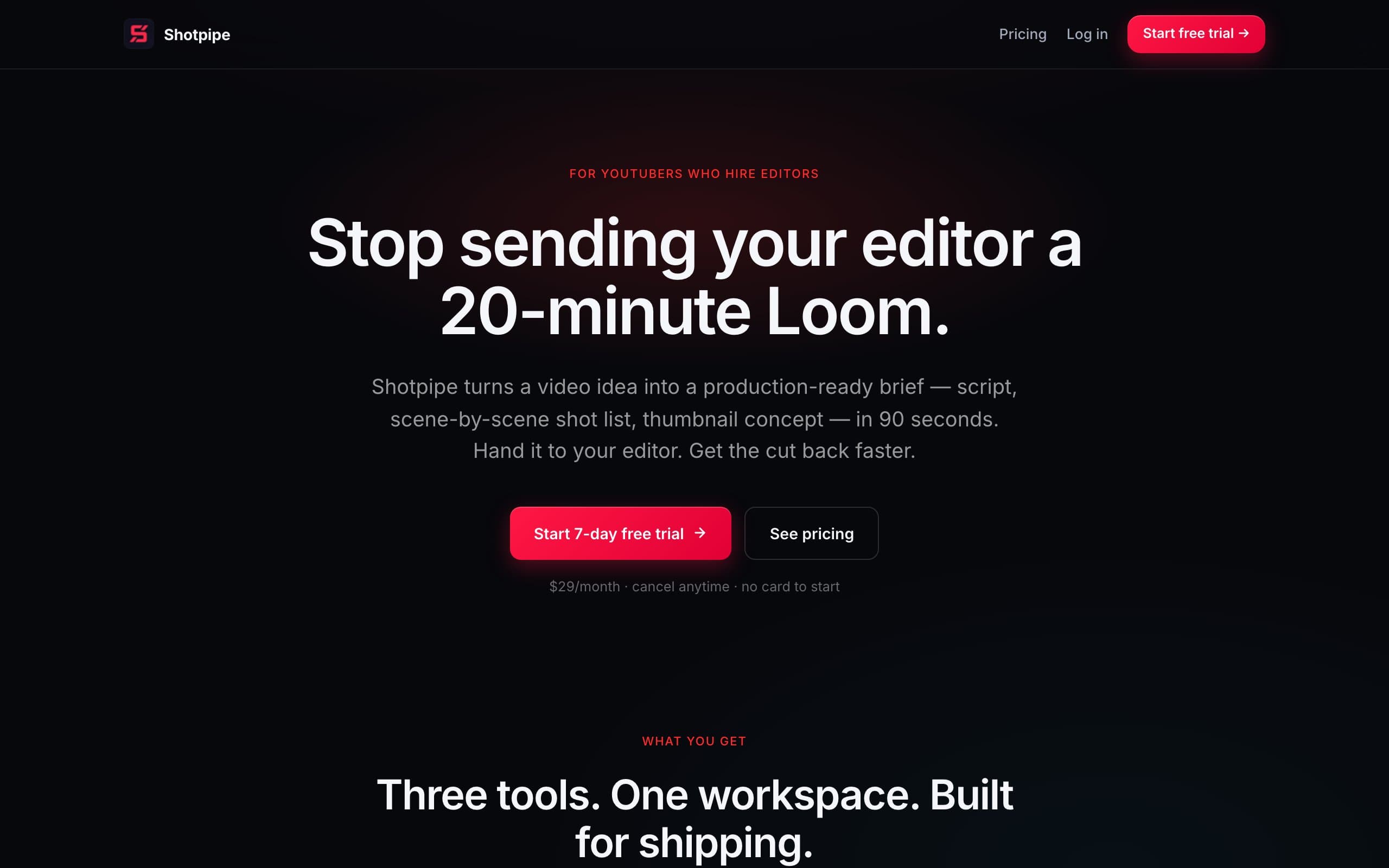 Shotpipe website, homepage hero